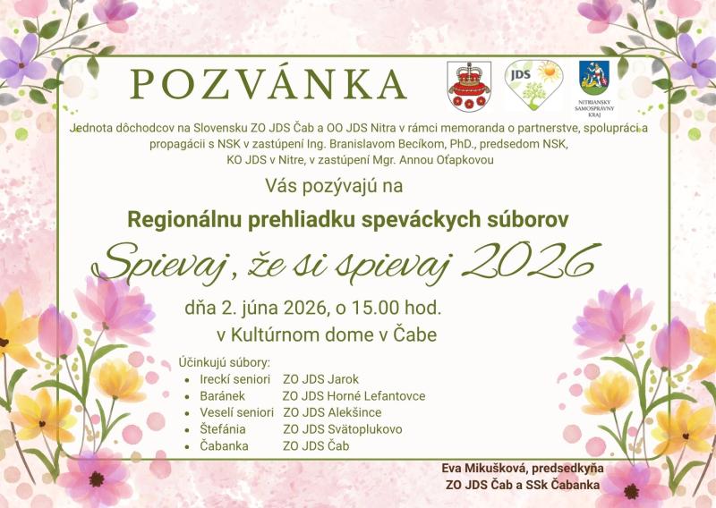 pozvanie na podujatie Spievaj že si spievaj